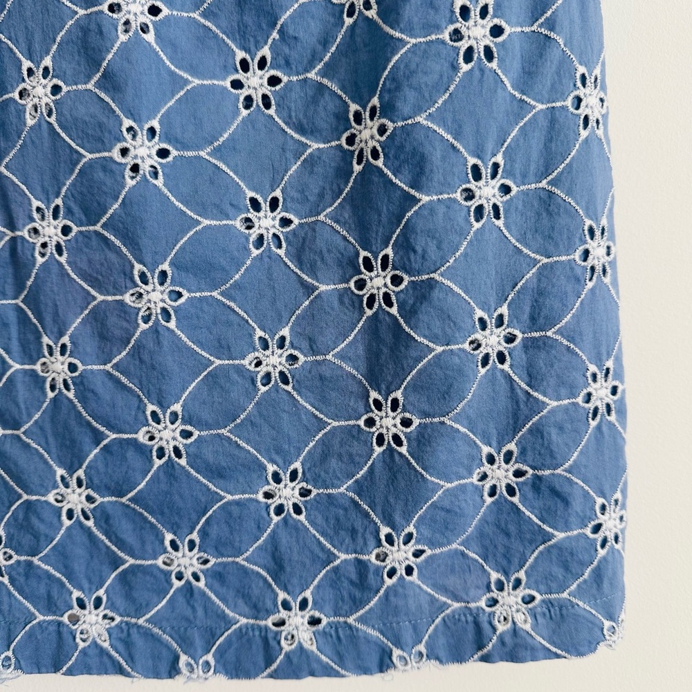 SUNDANCE Blue Eyelet Ruffle-Sleeve Blouse Size L - Picture 2 of 5
